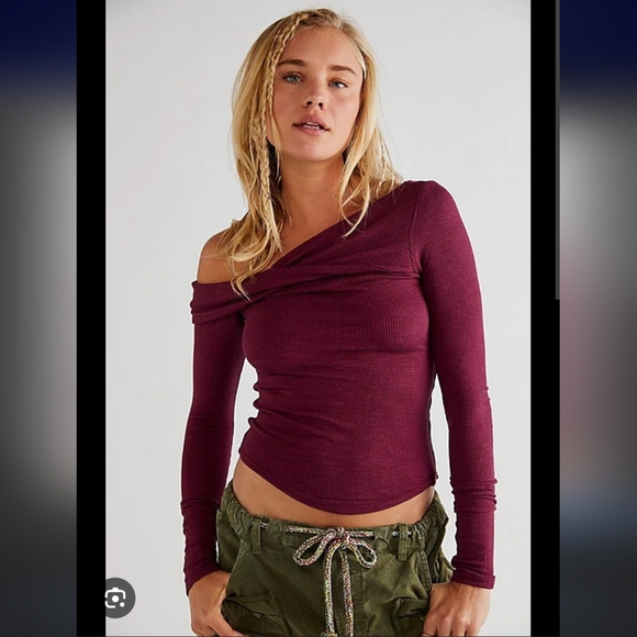 We The Free Tops - Free People We The Free Addie Twist Off The Shoulder Ribbed Long Sleeve Top